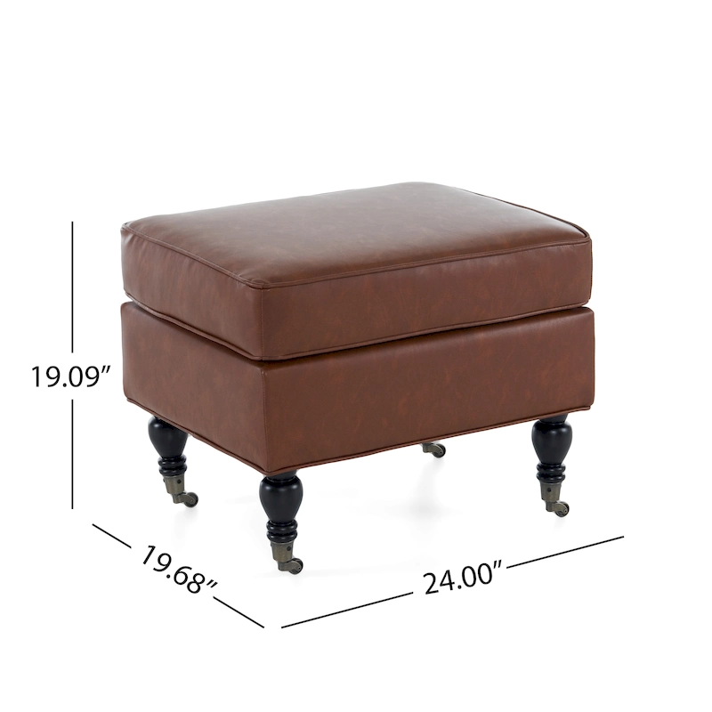 Christopher Knight Home - Edward Classic Square PU Leather Ottoman with Solid Wood Legs and Casters