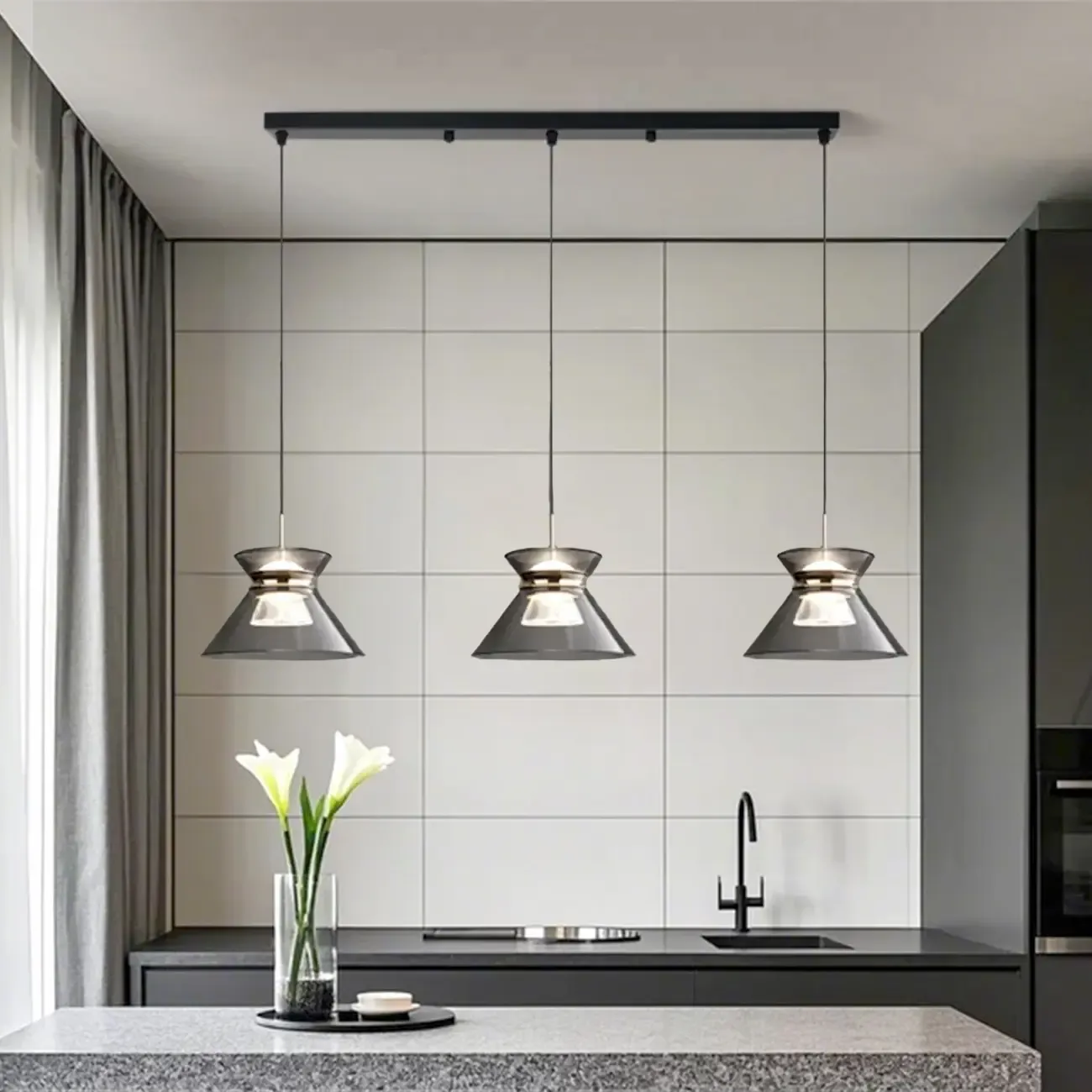 Modern Black Adjustable Tapered Island Pendant Light for Kitchen