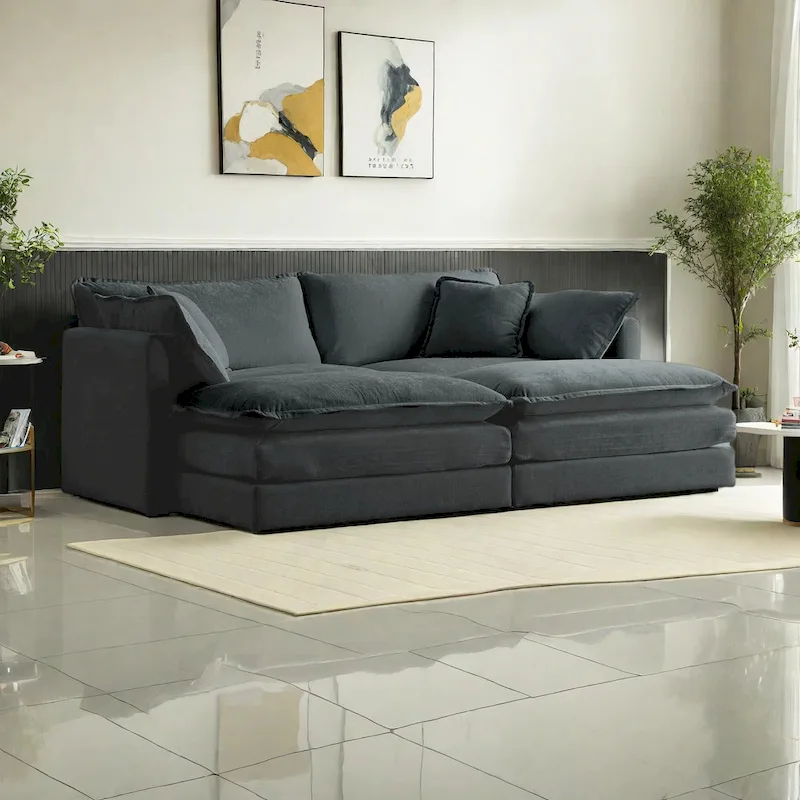 4-Piece Modular Chenille Upholstered Sleeper Sectional Sofa Bed with Ottoman