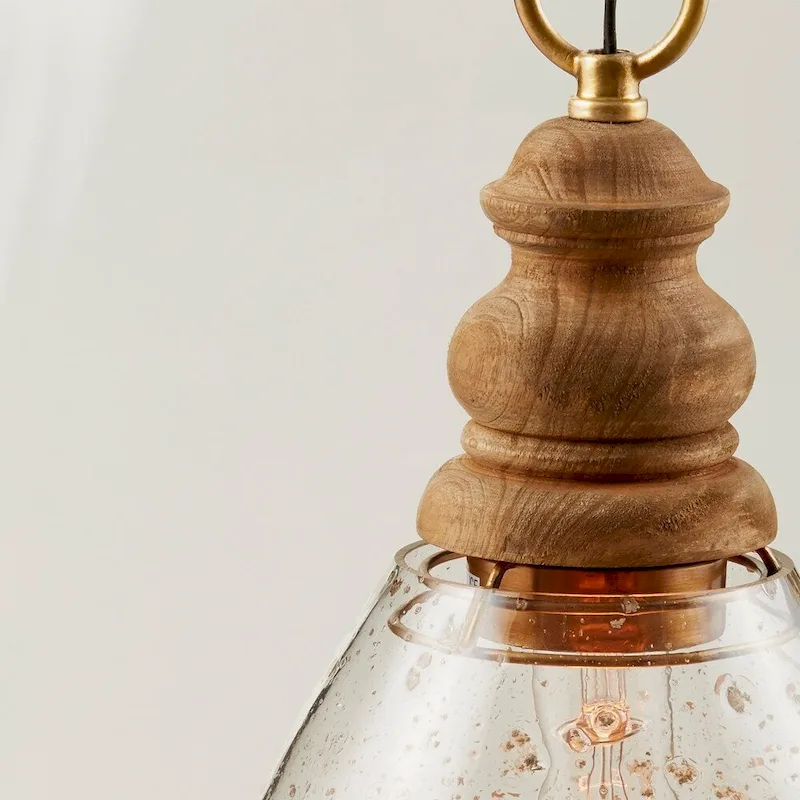 1-light Light Wood/Glass Pendant