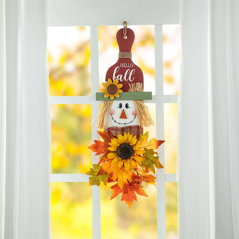 Glitzhome 26 H Thanksgiving Wooden Scarecrow Floral Door Hanging Decor
