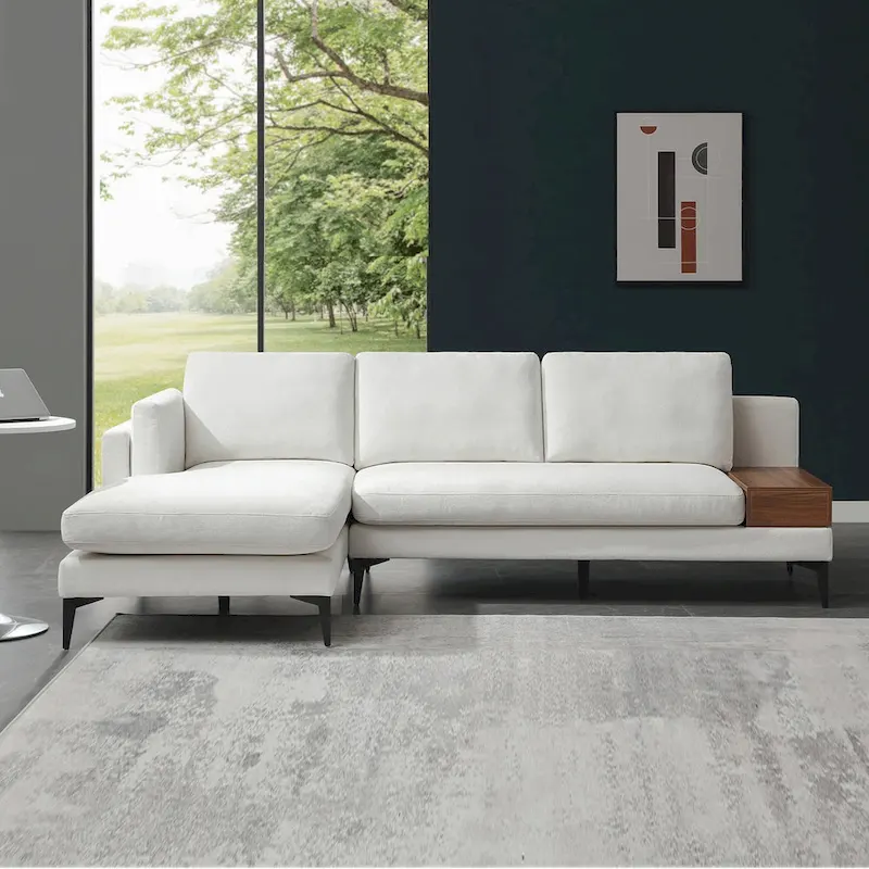 Modular L-shaped Sofa With a Reversible Design and Built-in Wooden Decorative Box