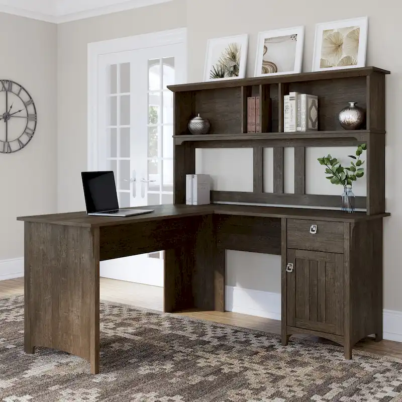Bush Furniture Salinas 60W L Shaped Desk with Storage Hutch