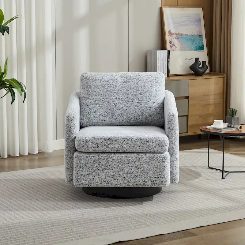 White+Black 31.5  Chenille Swivel Accent Chair with Solid Wood Frame