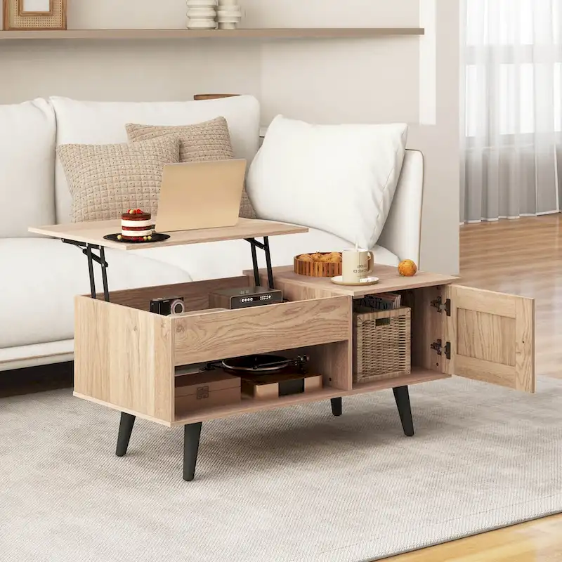Natural / Brown Lift Top Coffee Table with Storage – 1 Person