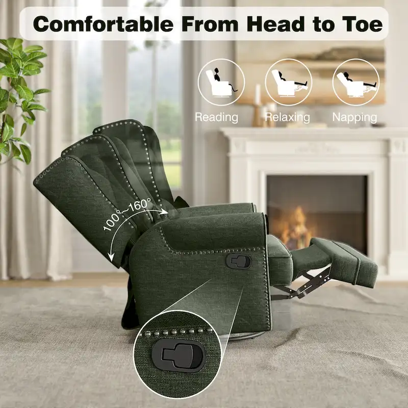 Swivel Recliner Chair with Extra Large Footrest, Grey