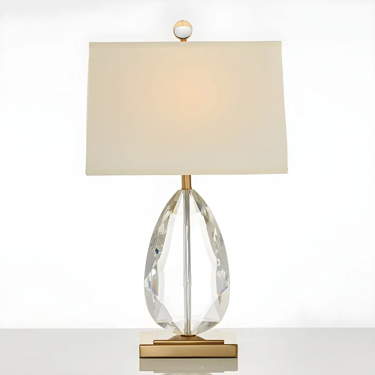 Luxury Crystal Bedside Lamp Beige Rectangle Shade