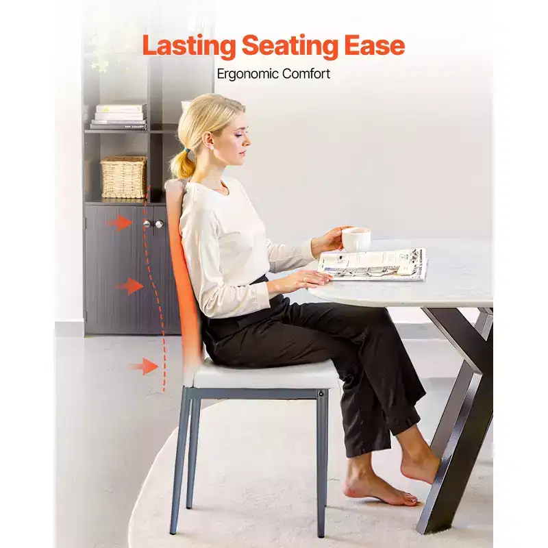 Modern Dining Room Accent Chairs, Upholstered Leather Side Chair, Kitchen Table Chair with Thick Cushions and Metal Legs, White