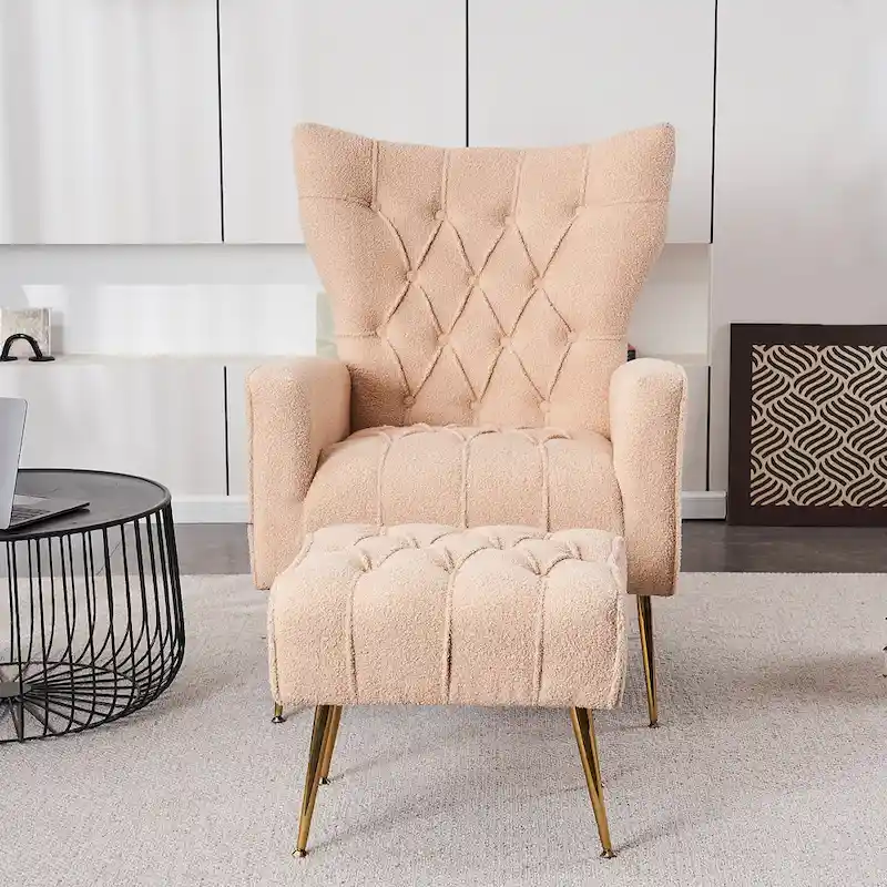 Upholstered Wingback Chair with Ottoman