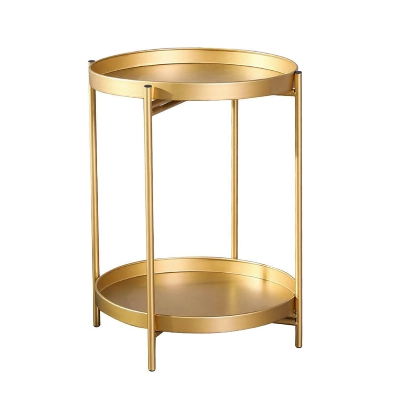 Adeco Side Table 2-Tier Metal Round End Table with Removable Tray - 17.5