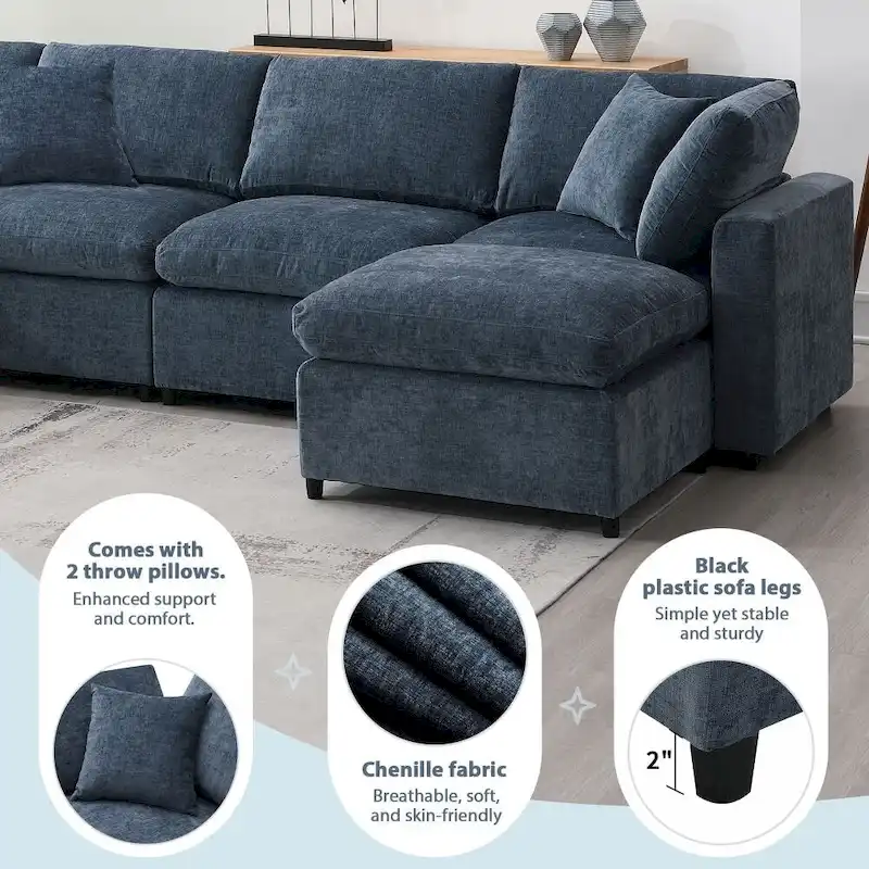 U Shaped Convertible Sectional Sofa with Ottoman