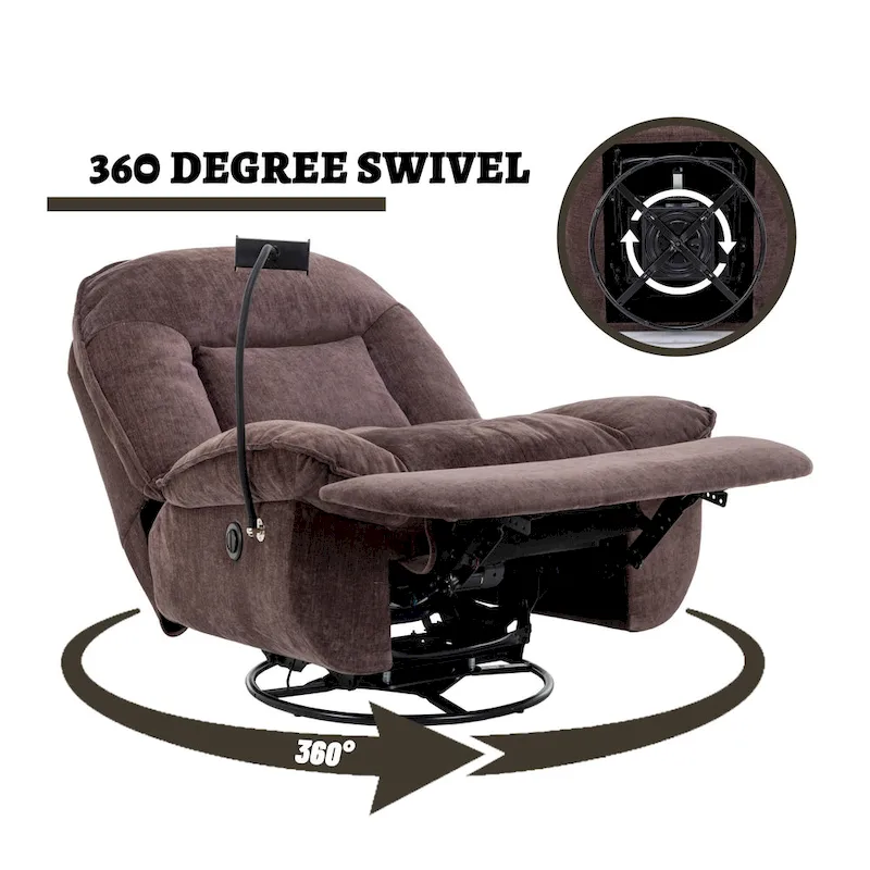 Adjustable Swivel Chenille Recliner with Phone Holder