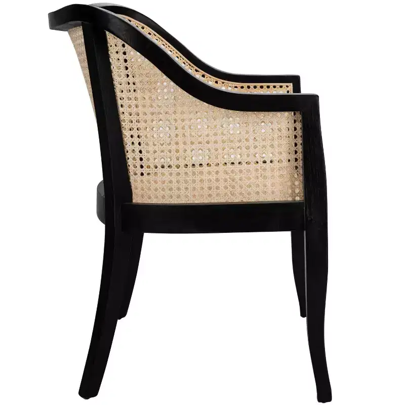 Cane Dining Arm Chair – Elm Wood Frame, Curved Back, White, 275 lb Capacity