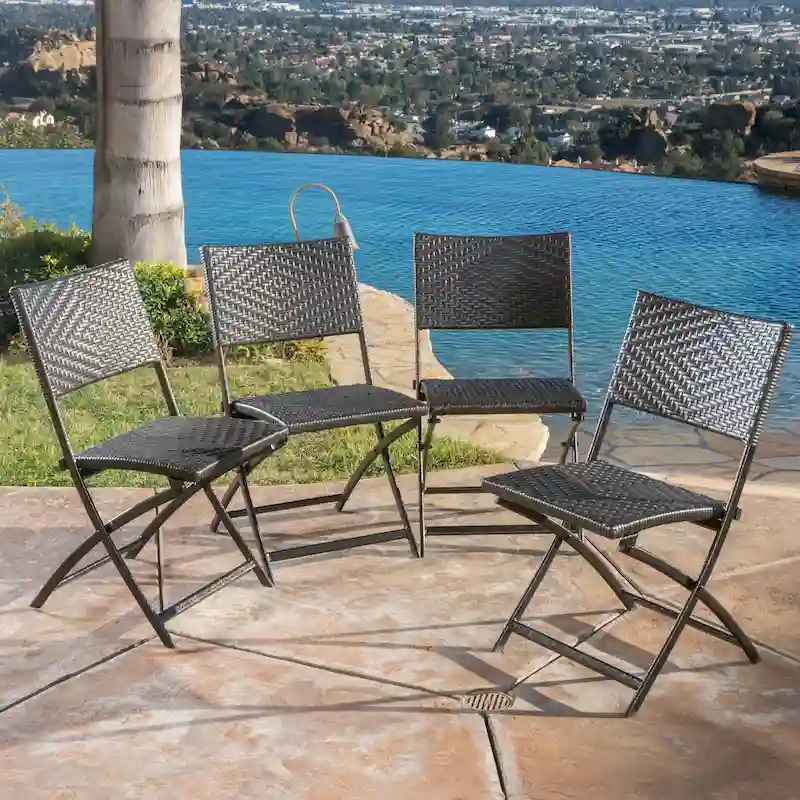 El Paso Outdoor Brown Wicker Folding Chair (Set of 4) by Christopher Knight Home