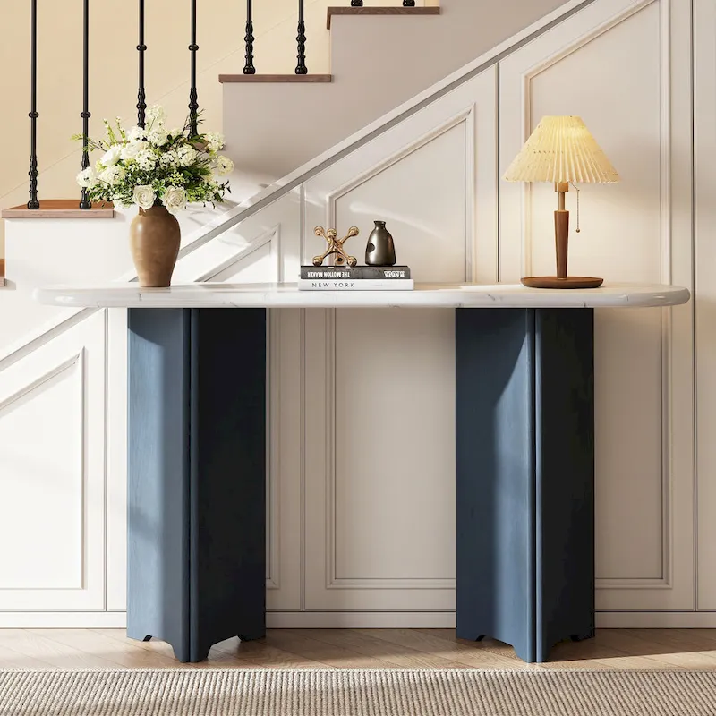 Narrow Console Table, Entryway Table,Navy+White