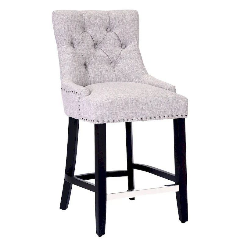 Carter 24  Upholstered Button Tufted Counter Stool, Black Legs