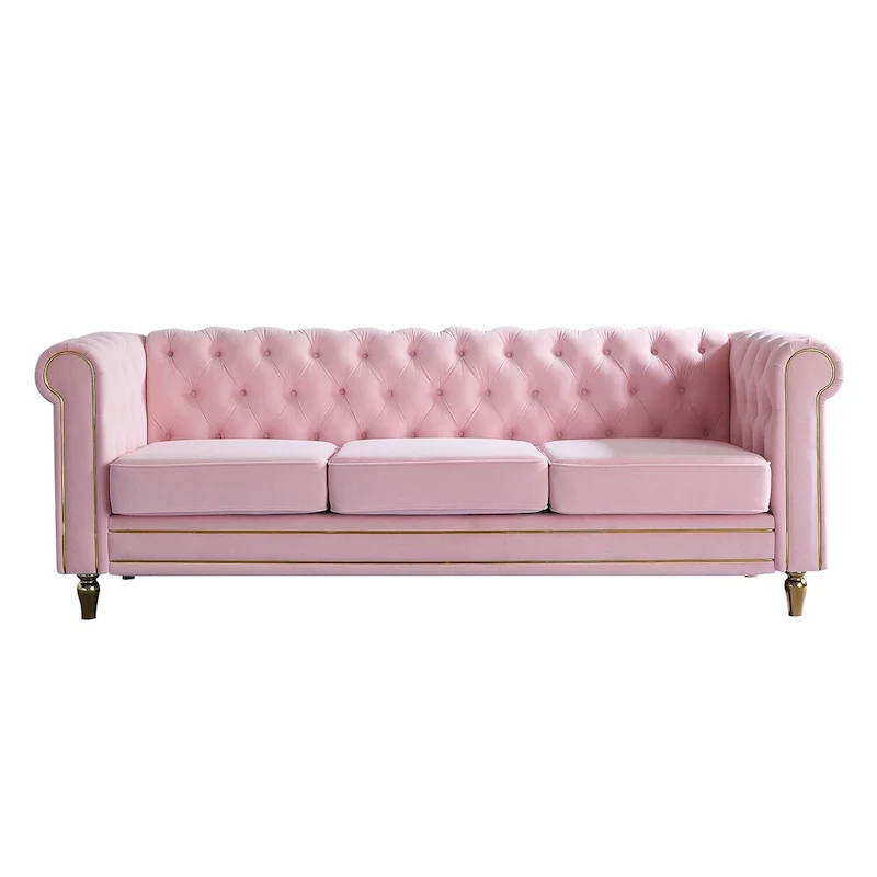 Chesterfield Velvet Sofa with Gold Strip Trim
