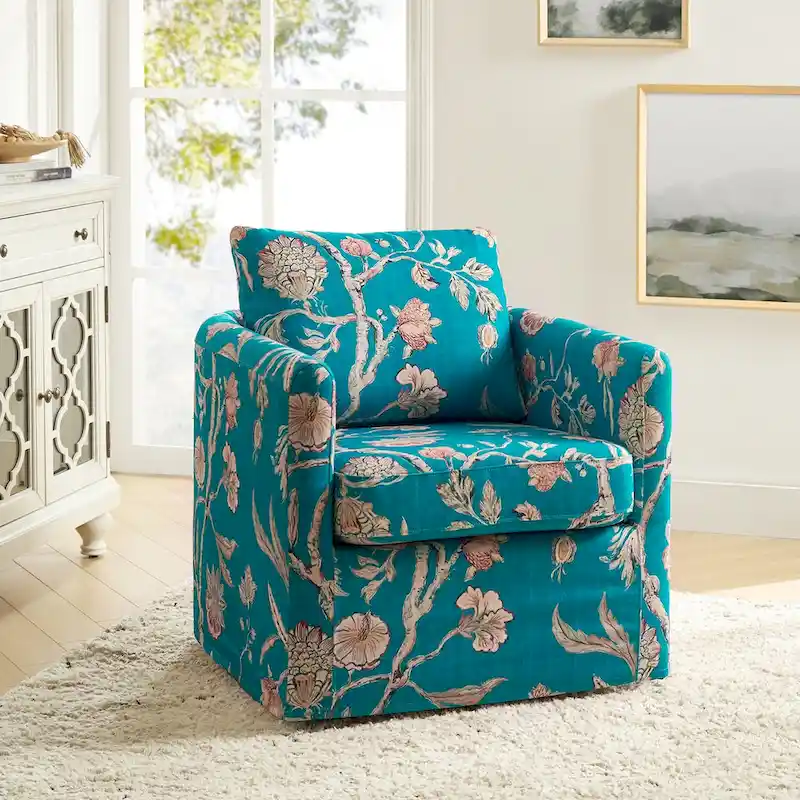 Erkenbald Modern Slipcovered Swivel Chair with Removable Cushion by HULALA HOME