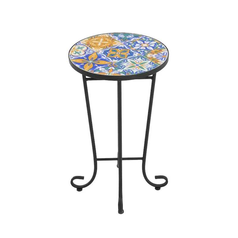 Patio Side Table,Blue+Black