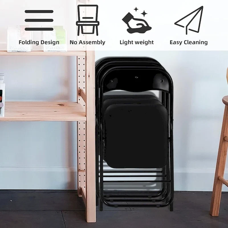 4 Folding Chairs with Cushion, with Non-Slip Feet Pads