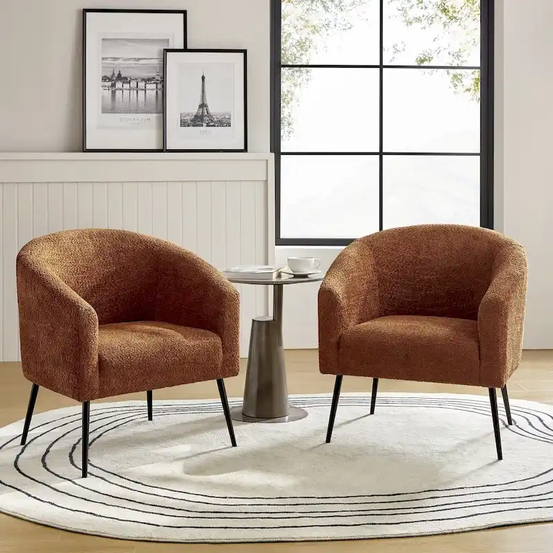 Hal Modern Boucle Armchair with Metal Legs Set of 2 by HULALA HOME