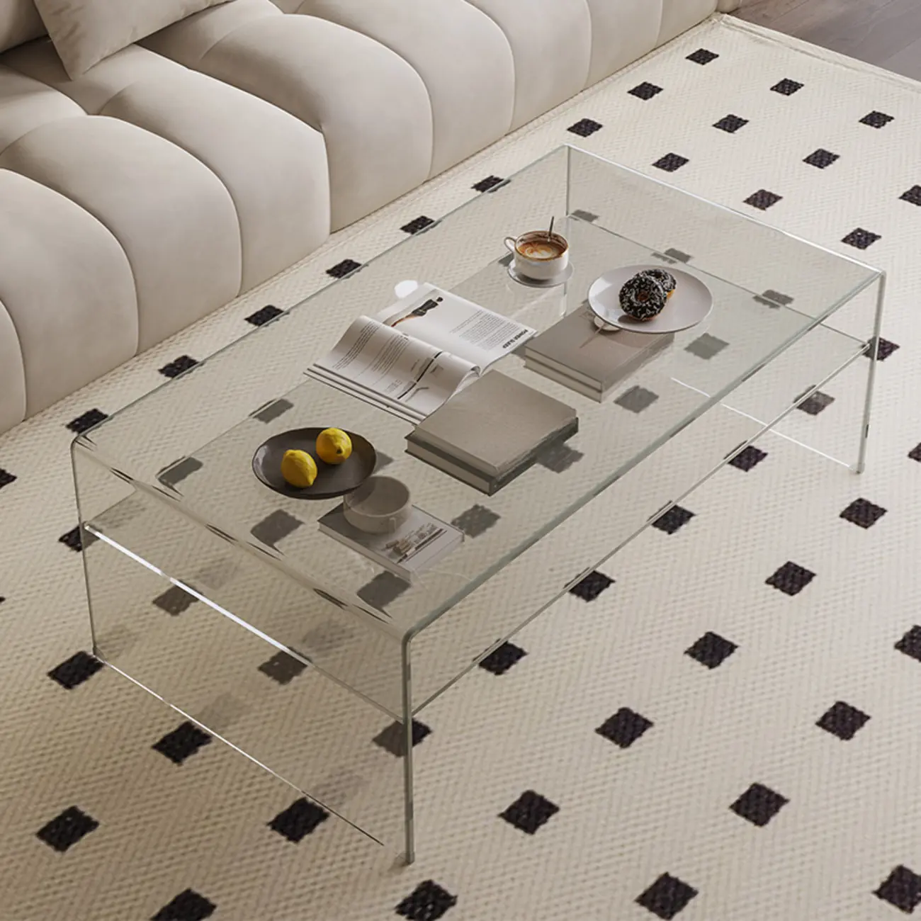Modern Rectangular Black Coffee Table with Transparent Design