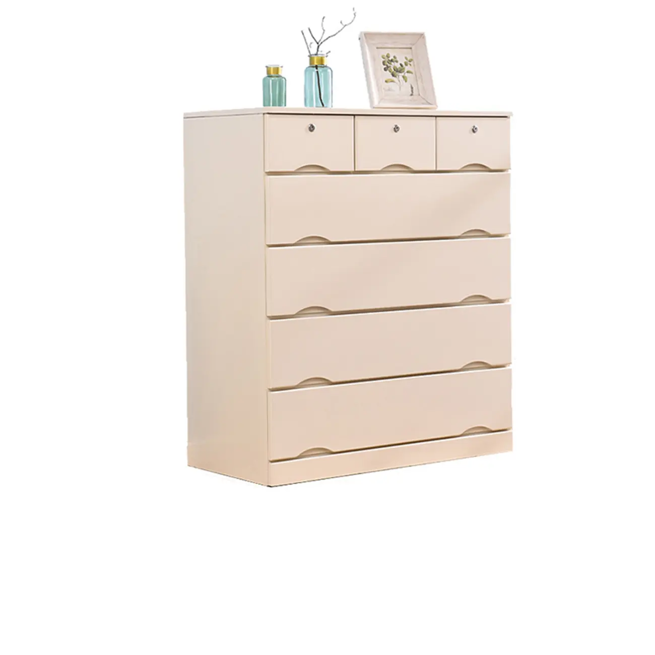Natural Wood Double Dresser with Lockable Drawer