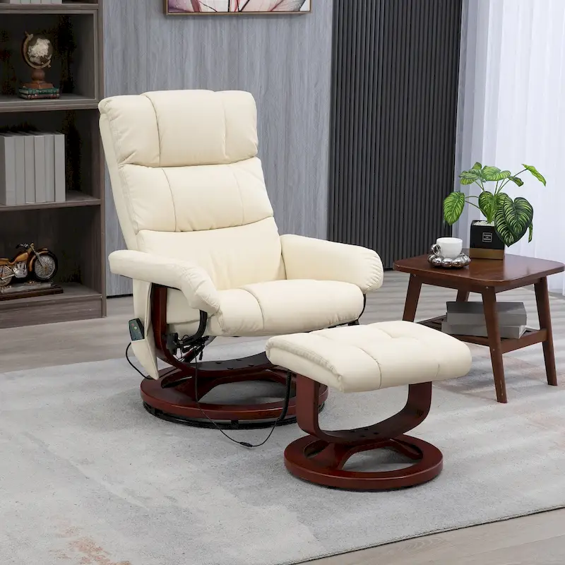 HOMCOM Recliner Chair with Ottoman, Electric Faux Leather Recliner