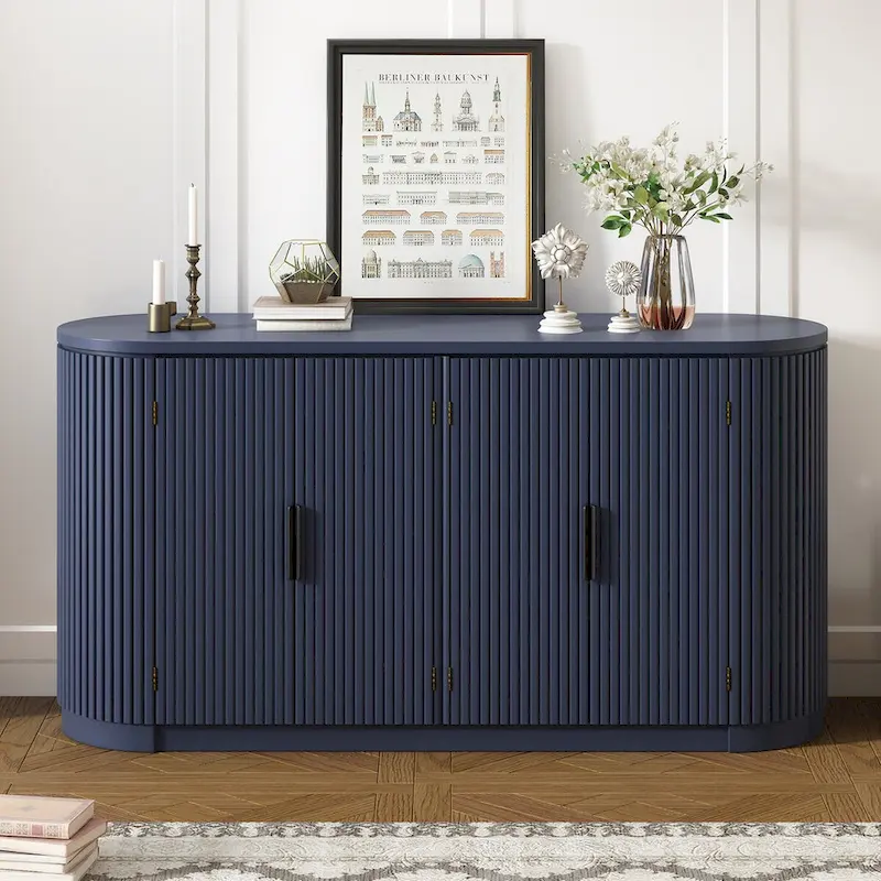 Brown / Blue / Black Vertical Striped Door Storage Cabinet with Metal Handles