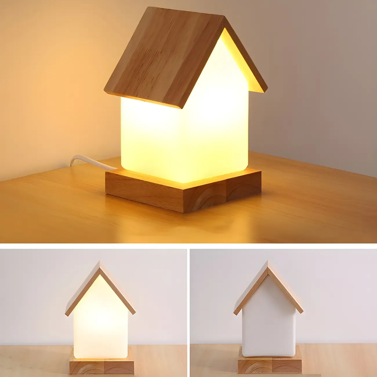 Creative House-Shaped Wooden Bedside Lamp
