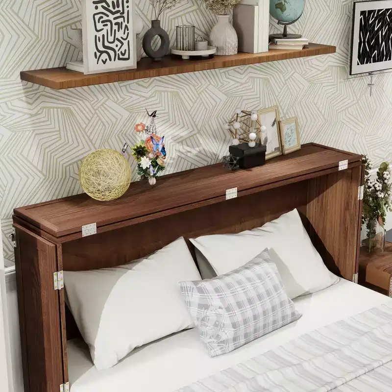 Keloyid Haimyy Solid Wood Frame Queen Murphy Bed Chest with Built-in Charger and Strong Drawer
