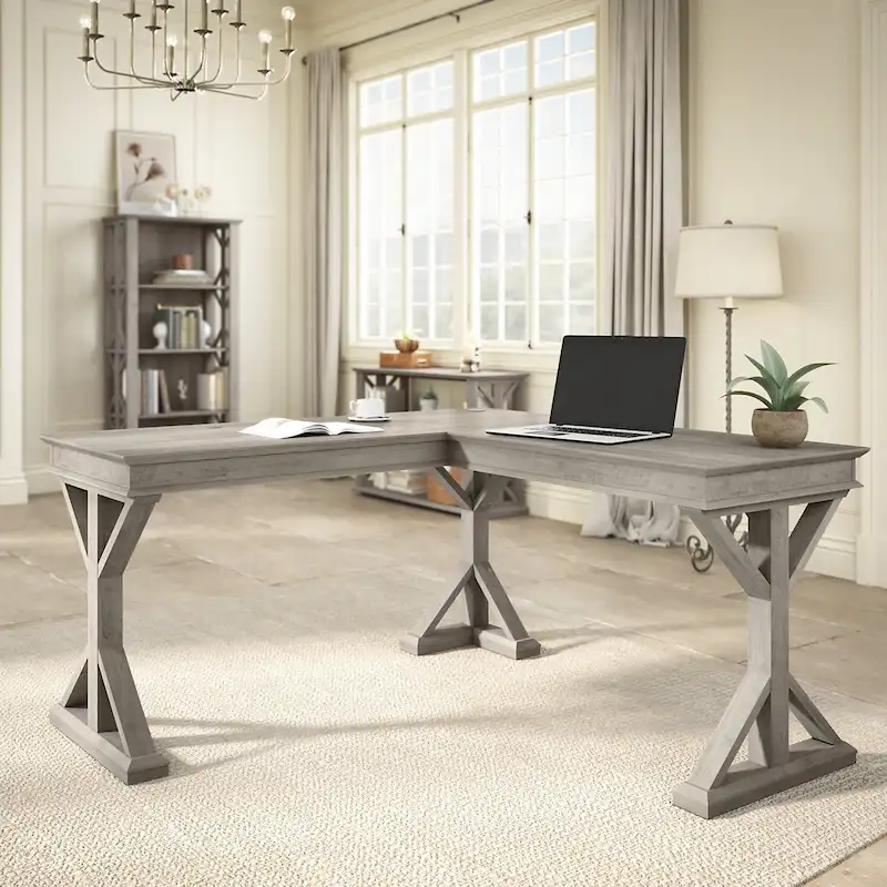 Homestead 60W Farmhouse L Shaped Desk by Bush Furniture