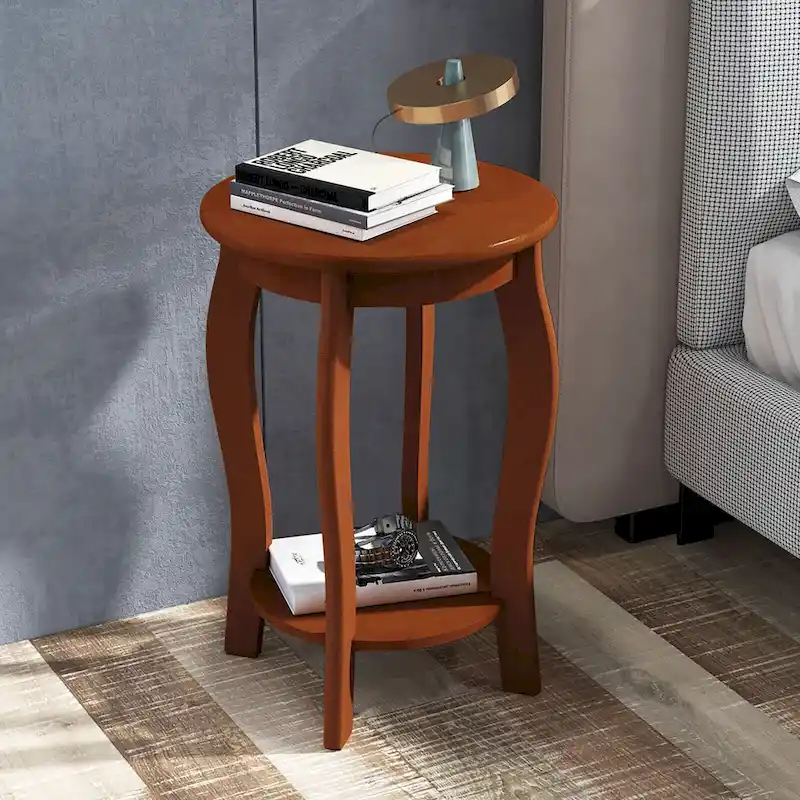 Gymax 2-Tier Round End Table Set of 2 Narrow Sofa Side Nightstand w/