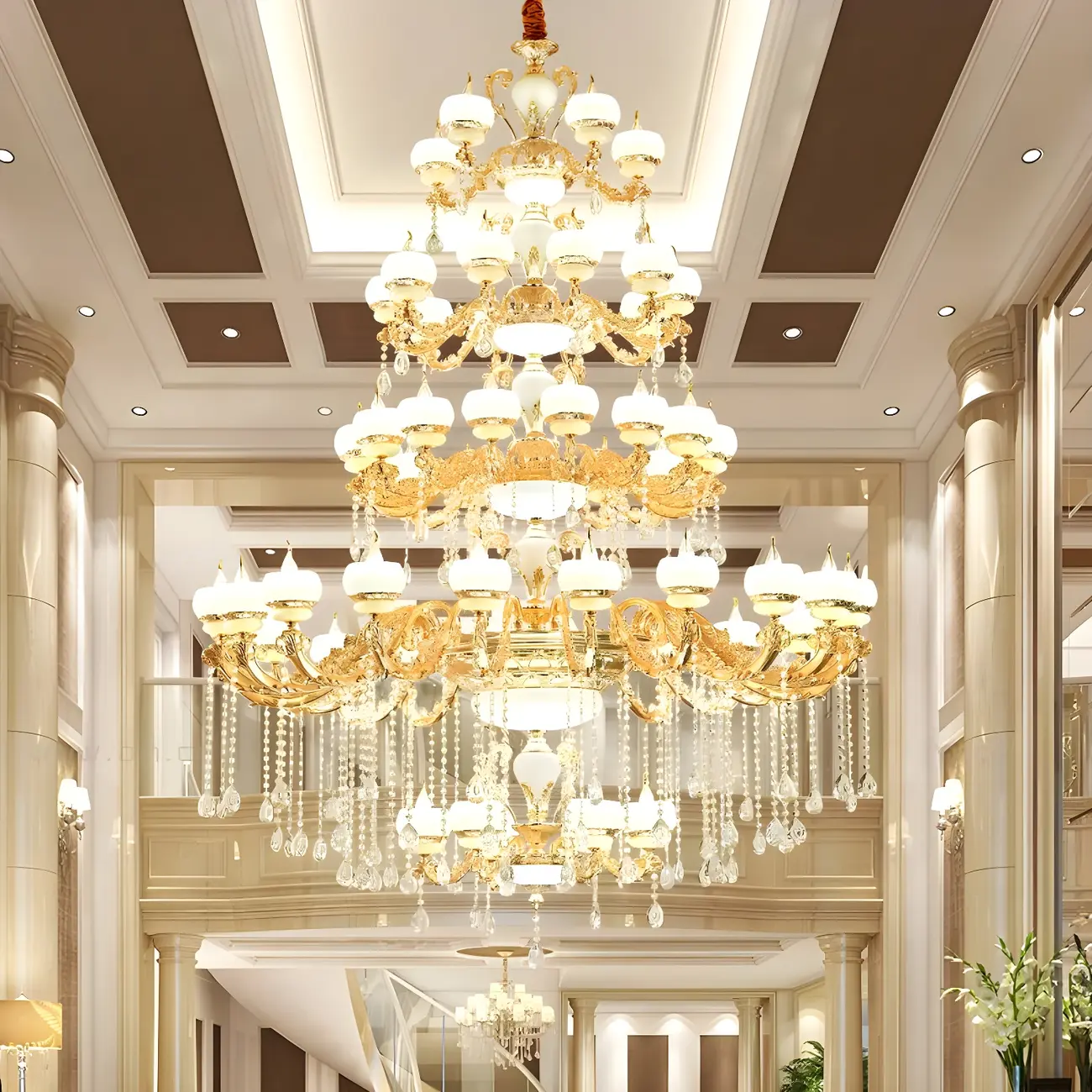 Large Gold Multi-Tier up Light Crystal Pendant Ceiling Chandelier