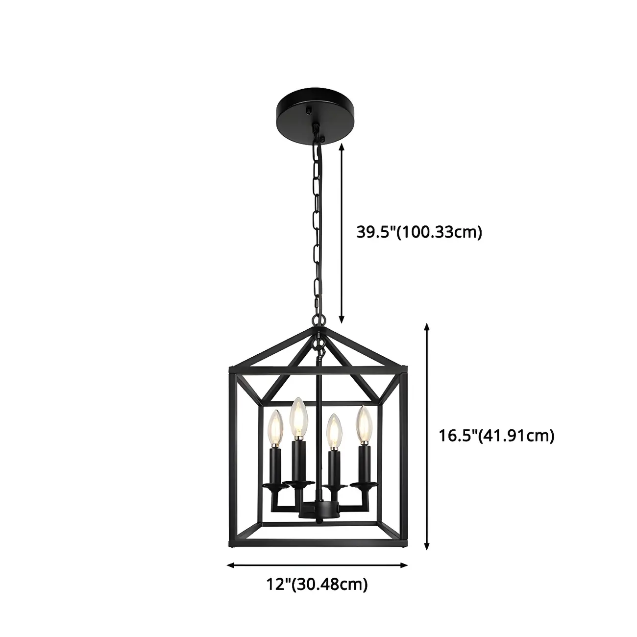 Industrial Black Metal Square Caged Kitchen Pendant Chandelier