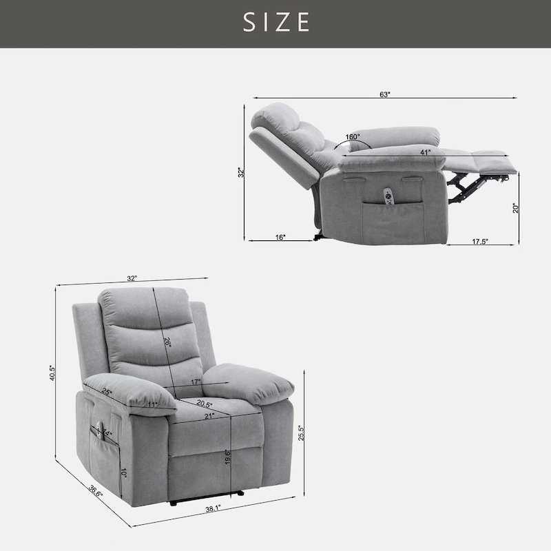 Power Recliner Chair with Adjustable Massage Function - 36.63 x 38.13 x 40.50