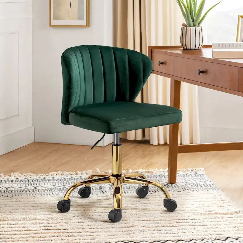 Ilia Modern Velvet Wingback 360 degree Ergonomic Office Task Chair with Channel Tufted Back by HULALA HOME