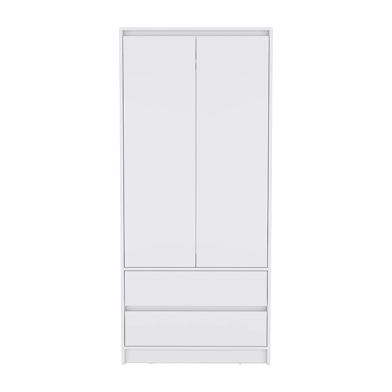 20.47  Modern Double-door Armoire with Hanging Rod and Two Drawers for Bedroom