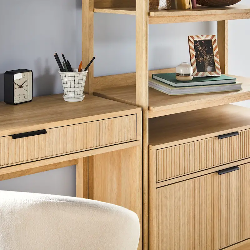 3-Piece Writing Desk Set with 2 Wide Bookcases