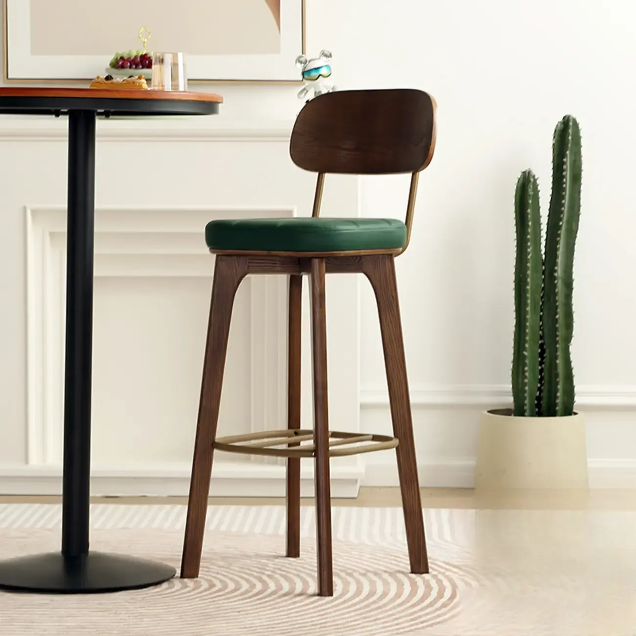 Wooden Square Leather Upholstered Bar Stool with Backrest