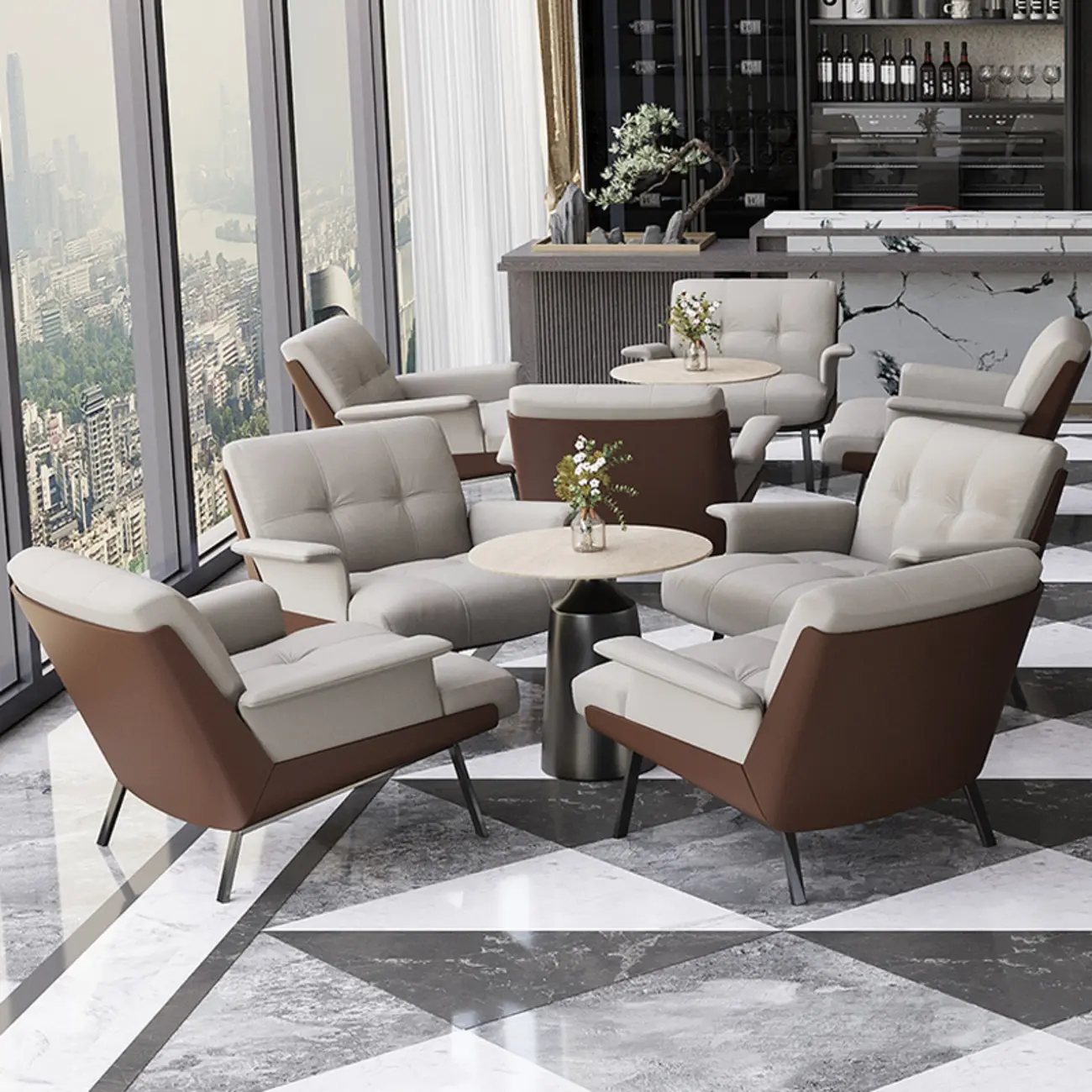 Modern Tufted Microfiber Leather Accent Chair with Arms