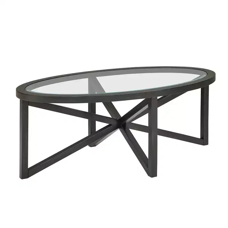 Round/Oval Coffee Table Glass End Table Cocktail Table Sofa Table Side Table Center Table, Black/Cherry-ModernLuxe