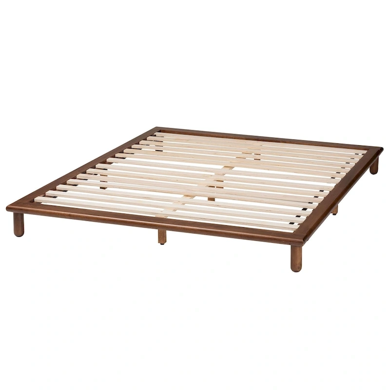 Alivia Mid-Century Modern Walnut Brown Finished Wood Bed Frame