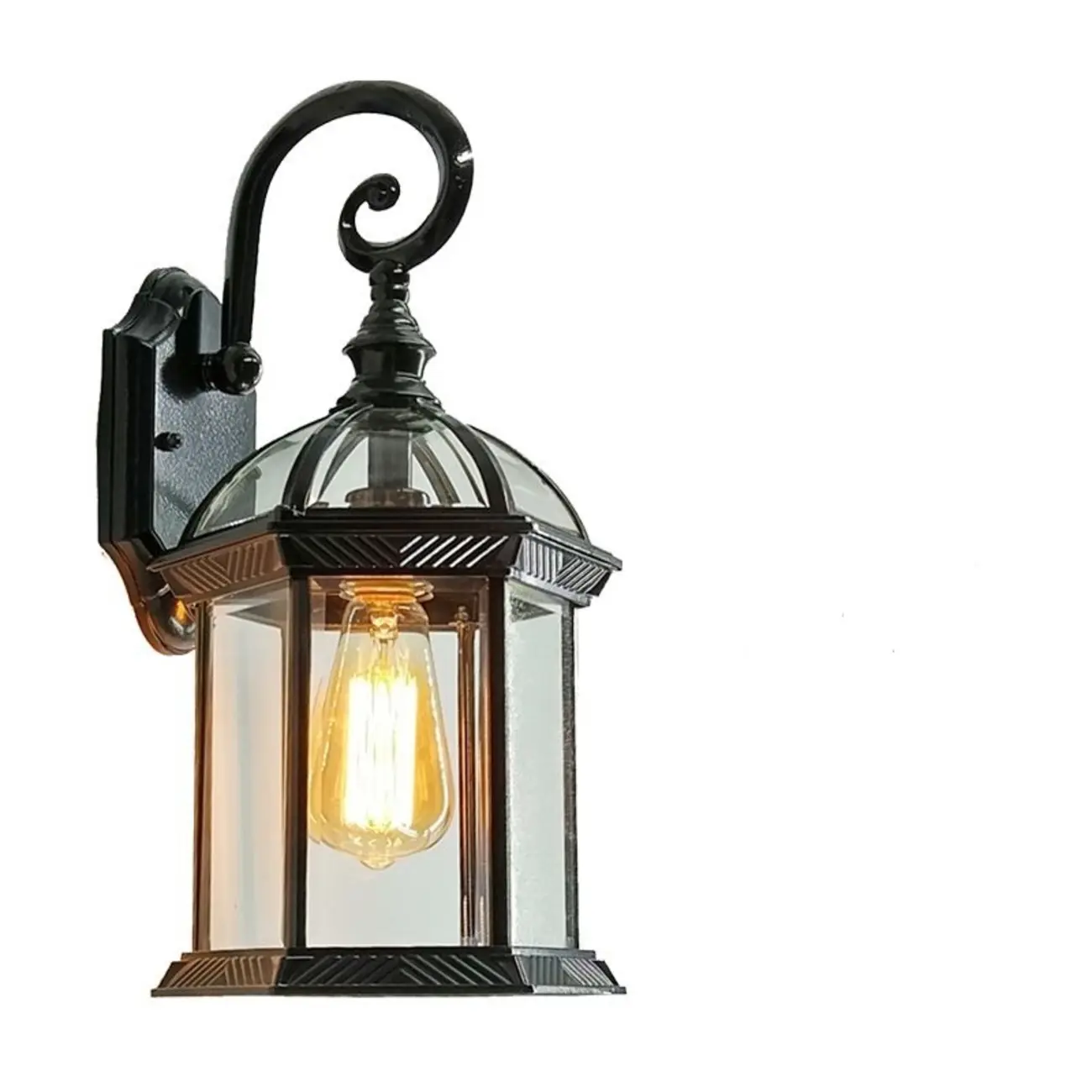 Small Size Modern Metal Lantern Glass Shade Outdoor Wall Light