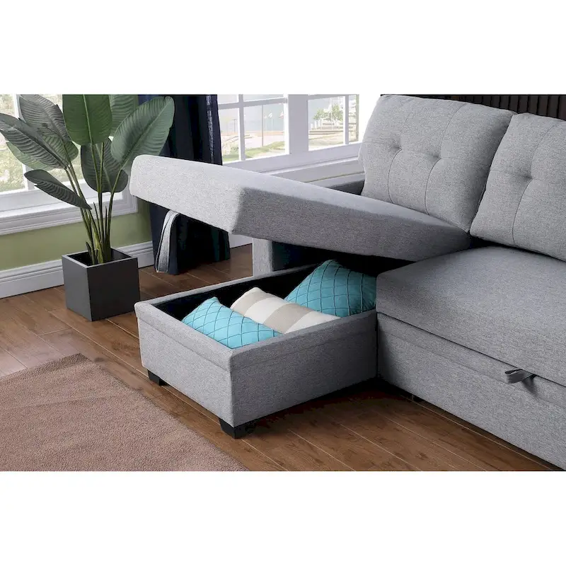 Upholstered Pull out Sectional Sofa with Chaise