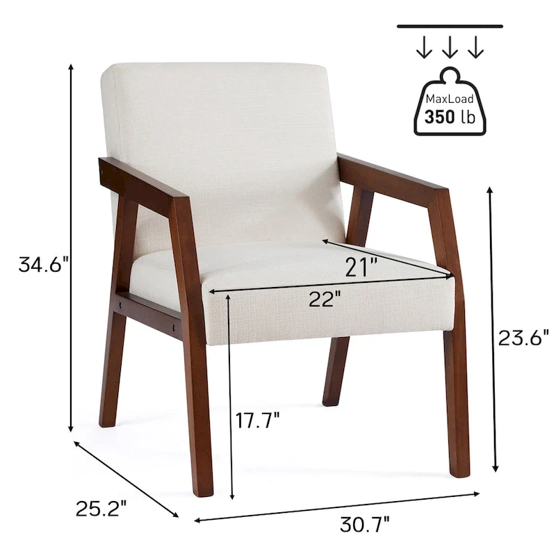 Mid-Century Modern Upholstered Accent Armchair with Solid Wood Legs, Living Room Bedroom Chair