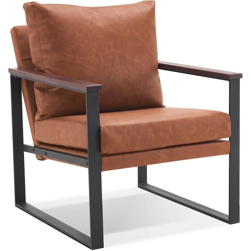 MCombo Modern Accent Chair with Upholstered Cushion, Faux Leather HQ304