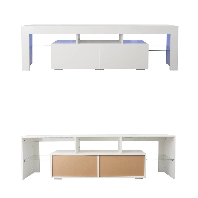 Modern TV Stand up to 70 TV with 2 Drawers & Shelves, LED Lights - 63W x 14D x 18H
