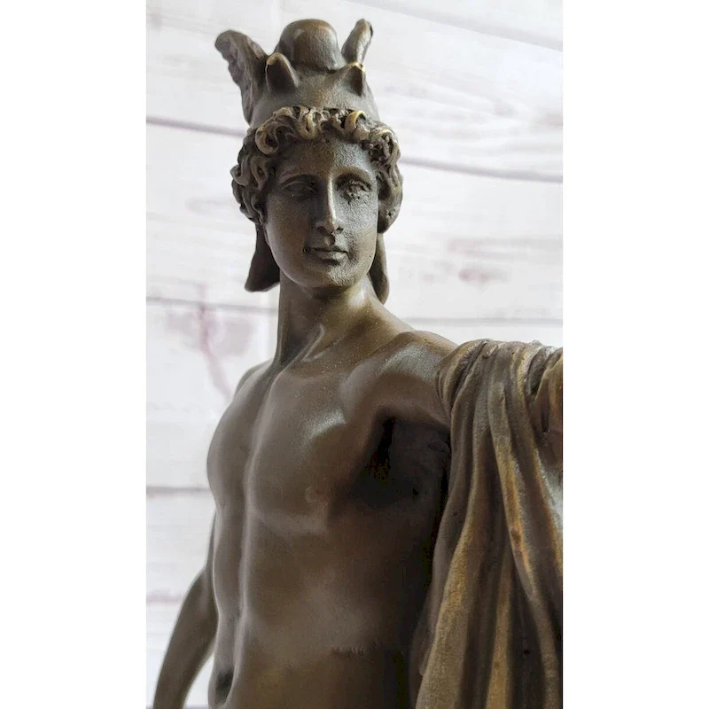 Greek Hero Perseus Holding The Head Of Medusa Bronze Sculpture Statue On Marble Base 15 Inches X 12 Inches