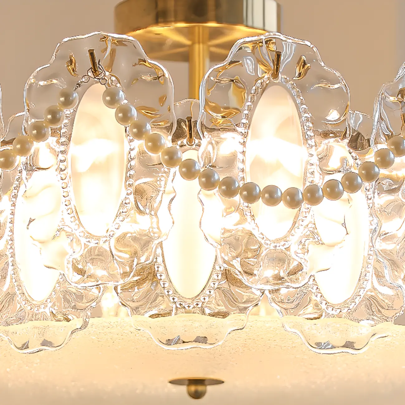 Elegant Glass Drum Shape Golden Semi Flush Light